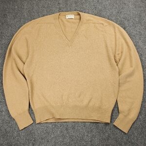 James Pringle Weavers 100% Cashmere Wool Sweater Mens 44 V Neck Beige Scotland
